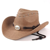 Maxbell Western Cowboy Hat Wide Roll up Brim Hombre Caps Fashion Sombrero PU Leather Khaki