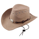 Maxbell Western Cowboy Hat Wide Roll up Brim Hombre Caps Fashion Sombrero PU Leather Khaki