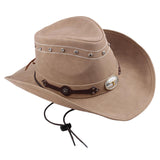 Maxbell Western Cowboy Hat Wide Roll up Brim Hombre Caps Fashion Sombrero PU Leather Khaki