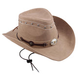 Maxbell Western Cowboy Hat Wide Roll up Brim Hombre Caps Fashion Sombrero PU Leather Khaki