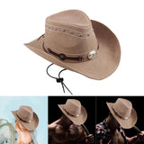 Maxbell Western Cowboy Hat Wide Roll up Brim Hombre Caps Fashion Sombrero PU Leather Khaki