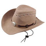 Maxbell Western Cowboy Hat Wide Roll up Brim Hombre Caps Fashion Sombrero PU Leather Khaki