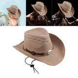 Maxbell Western Cowboy Hat Wide Roll up Brim Hombre Caps Fashion Sombrero PU Leather Khaki