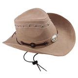 Maxbell Western Cowboy Hat Wide Roll up Brim Hombre Caps Fashion Sombrero PU Leather Khaki