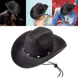 Maxbell Western Felt Cowboy Hat with Drawstring Rope Jazz Top Hat for Dress up Black