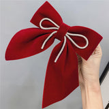 Maxbell Velvet Hair Bows Hair Clips French Hair Barrettes Headwear Girls Toddlers Dark Red