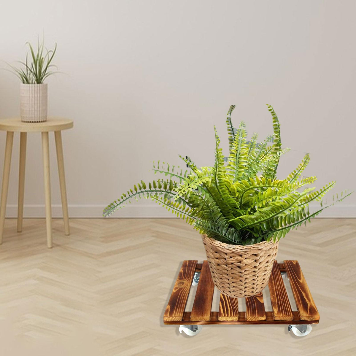 Maxbell Movable Wooden Flowerpot Rack with Lockable Brake Rolling Caster for Corner Square 40cm
