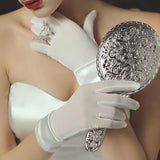 Maxbell Short Satin Gloves Bridal Gloves for Marriage Accessories Banquet Dress