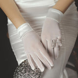 Maxbell Short Satin Gloves Bridal Gloves for Marriage Accessories Banquet Dress