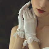 Maxbell Bridal Gloves Bridesmaid Ruffle Finger Short Satin Gloves for Opera