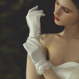 Maxbell Bridal Gloves Bridesmaid Ruffle Finger Short Satin Gloves for Opera