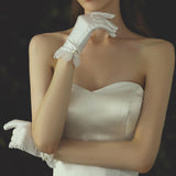 Maxbell Bridal Gloves Bridesmaid Ruffle Finger Short Satin Gloves for Opera
