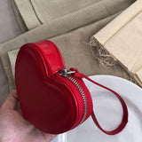 Maxbell Small Heart Shaped Purse with Hand Strap PU Leather for Girls Women Ladies