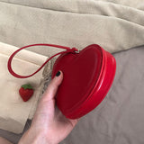 Maxbell Small Heart Shaped Purse with Hand Strap PU Leather for Girls Women Ladies