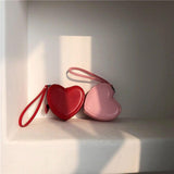 Maxbell Small Heart Shaped Purse with Hand Strap PU Leather for Girls Women Ladies
