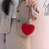 Maxbell Small Heart Shaped Purse with Hand Strap PU Leather for Girls Women Ladies
