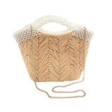 Maxbell Women Straw Handbags with Pearl Ornaments Basket Purse Bag Summer for Travel