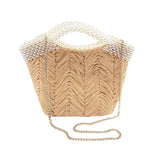 Maxbell Women Straw Handbags with Pearl Ornaments Basket Purse Bag Summer for Travel