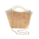 Maxbell Women Straw Handbags with Pearl Ornaments Basket Purse Bag Summer for Travel