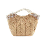 Maxbell Women Straw Handbags with Pearl Ornaments Basket Purse Bag Summer for Travel