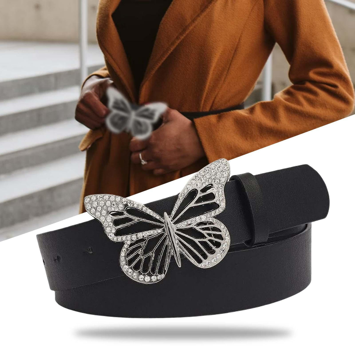 Maxbell Fashion Butterfly Buckle Belt Waistband for Costume Accessories Jeans Women Black