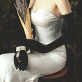 Maxbell Elegant Long Velvet Gloves Black Full Finger for Tea Party Evening Marriage