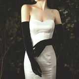 Maxbell Elegant Long Velvet Gloves Black Full Finger for Tea Party Evening Marriage