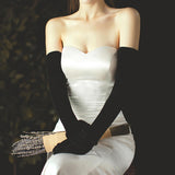 Maxbell Elegant Long Velvet Gloves Black Full Finger for Tea Party Evening Marriage
