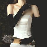 Maxbell Elegant Long Velvet Gloves Black Full Finger for Tea Party Evening Marriage