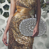 Maxbell Clutch Bag Purse with Chain Oval Elegant for Cocktail Party Night Out Bridal Argent