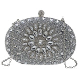 Maxbell Clutch Bag Purse with Chain Oval Elegant for Cocktail Party Night Out Bridal Argent