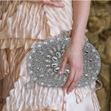 Maxbell Clutch Bag Purse with Chain Oval Elegant for Cocktail Party Night Out Bridal Argent
