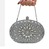 Maxbell Clutch Bag Purse with Chain Oval Elegant for Cocktail Party Night Out Bridal Argent