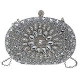 Maxbell Clutch Bag Purse with Chain Oval Elegant for Cocktail Party Night Out Bridal Argent