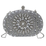Maxbell Clutch Bag Purse with Chain Oval Elegant for Cocktail Party Night Out Bridal Argent