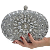 Maxbell Clutch Bag Purse with Chain Oval Elegant for Cocktail Party Night Out Bridal Argent