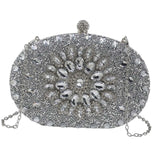 Maxbell Clutch Bag Purse with Chain Oval Elegant for Cocktail Party Night Out Bridal Argent