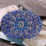 Maxbell Clutch Bag Purse with Chain Oval Elegant for Cocktail Party Night Out Bridal Blue