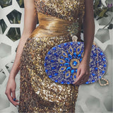 Maxbell Clutch Bag Purse with Chain Oval Elegant for Cocktail Party Night Out Bridal Blue