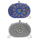 Maxbell Clutch Bag Purse with Chain Oval Elegant for Cocktail Party Night Out Bridal Blue