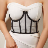 Maxbell Fashion Lace Corset Wide Waist Belt Mesh Adjustable Lace up Tied Dress Belts