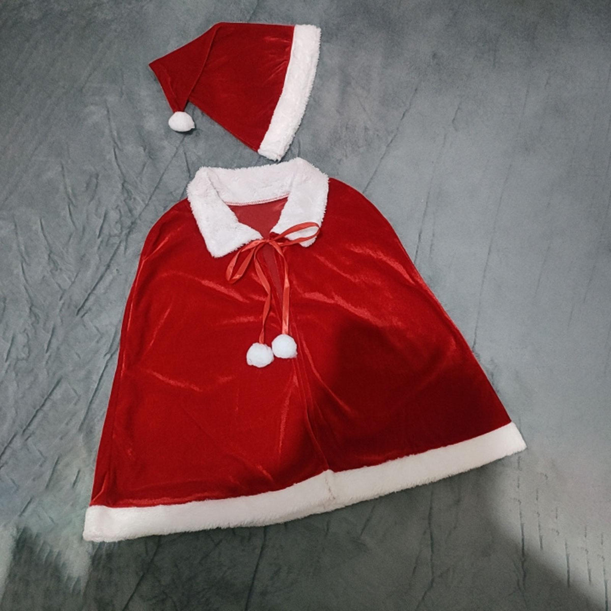 Maxbell Christmas Cloak Plush Balls Lace up Winter Cape for Holiday Xmas Supplies