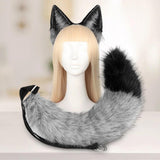 Maxbell Fox Ears and Tail Set Anime Cosplay Headwear for Role Play Holidays Dress up Gray