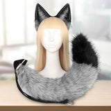 Maxbell Fox Ears and Tail Set Anime Cosplay Headwear for Role Play Holidays Dress up Gray