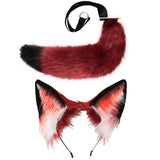 Maxbell Fox Ears and Tail Set Anime Cosplay Headwear for Role Play Holidays Dress up Red