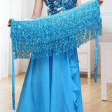Maxbell Belly Dance Skirt Belt Sequined Tassel Costume for Performance Party Rave Blue