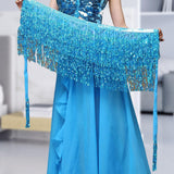 Maxbell Belly Dance Skirt Belt Sequined Tassel Costume for Performance Party Rave Blue