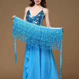 Maxbell Belly Dance Skirt Belt Sequined Tassel Costume for Performance Party Rave Blue