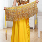 Maxbell Belly Dance Skirt Belt Sequined Tassel Costume for Performance Party Rave Aureate