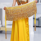 Maxbell Belly Dance Skirt Belt Sequined Tassel Costume for Performance Party Rave Aureate